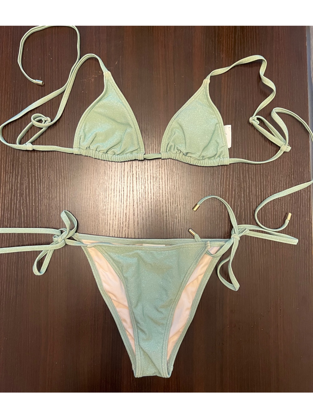 Shimmery Mint Green Tie Bikini Top